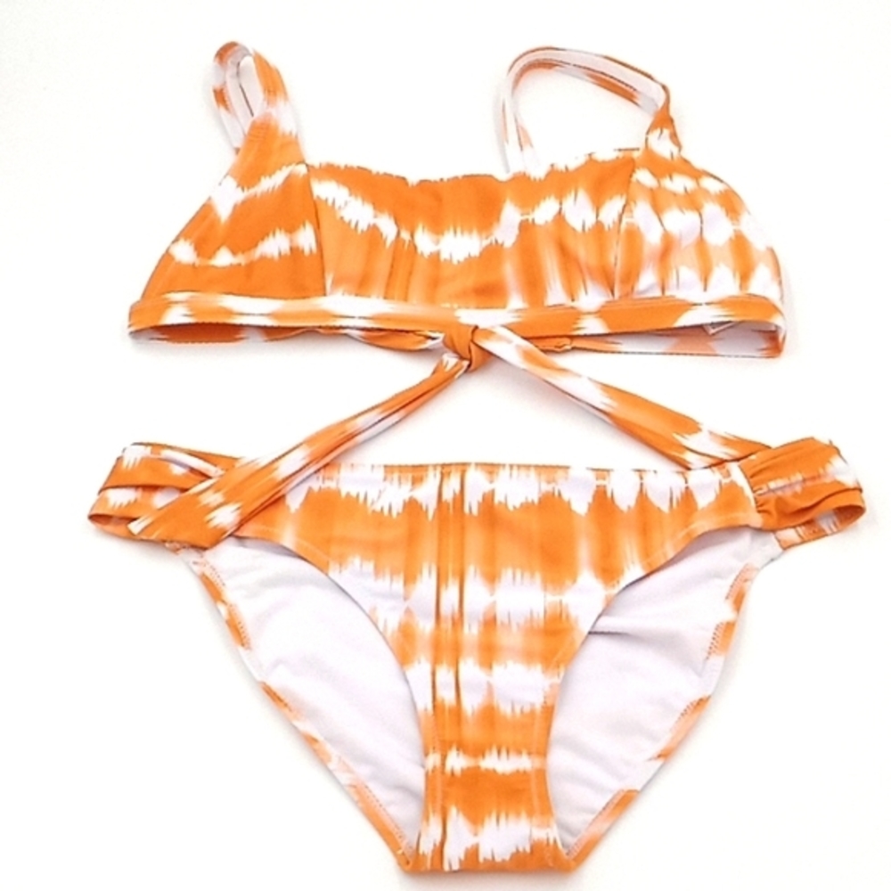 Jessica‎ Simpson Tie-Dye Bralette Top Shirred Side Tab Bikini Bottom Set M